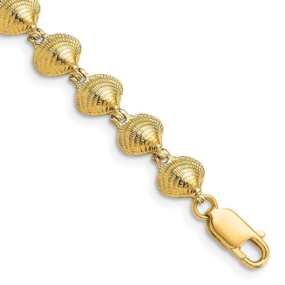 14k Yellow Gold Sea Life Polished Clam Shell 7 inch Bracelet
